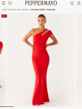 Peppermayo Lopez One-Shoulder Maxi Dress in Tangerine Red